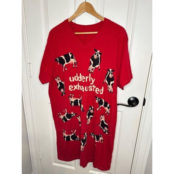 Little Blue House By Hatley Red Udderly Exhausted Cow Sleep Shirt Western Indie - Picture 1 of 7